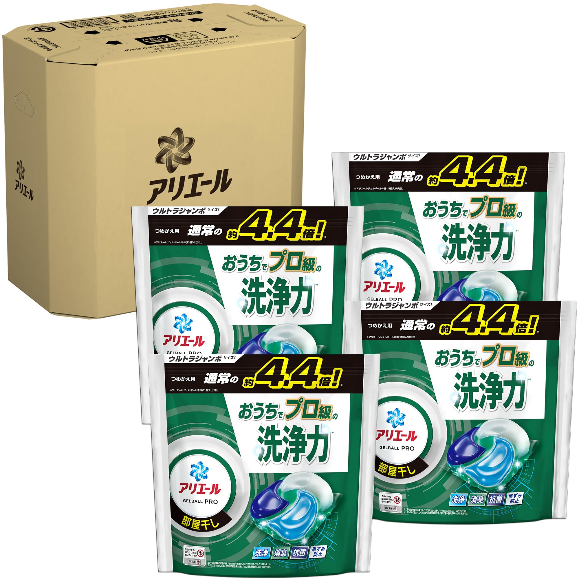 アリエール 洗濯洗剤 ジェルボール PRO 部屋干し 詰め替え 48個×4袋 [ケース品]