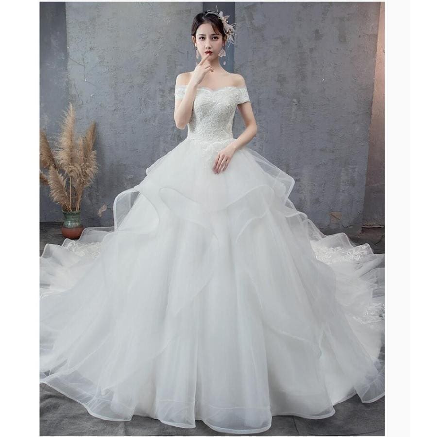 オフショルダー 高級感 トレーンドレス ウエディングドレス ロングドレス パーティードレス ステージ衣装 二次会 演奏会 発表会 成人式 結婚式 披露宴 謝恩会-292