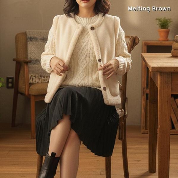 女性用フェイクファー裏地ノーカラー ムスタンベスト MT25