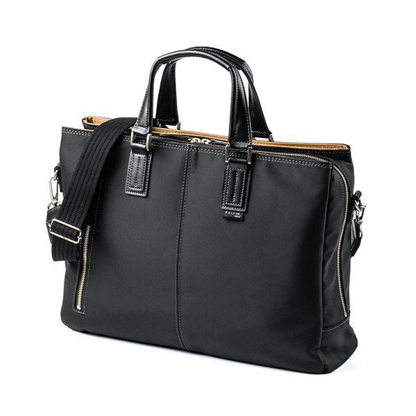 サンワダイレクト 日本製ビジネスバッグ(2WAY高強度ナイロン使用ダブル収納三方ファスナーブラック) 200-BAG157BK 1個