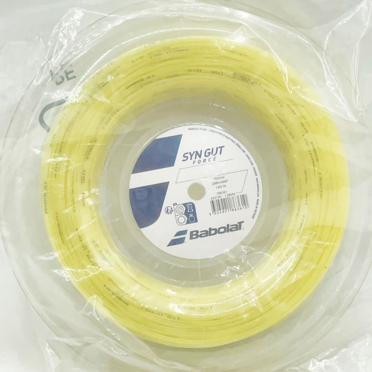【中古・未使用品】バボラ Syn Gut Force 130 シンガット フォース 硬式テニス ストリング ガット 200m ロール ナチュラル 243145 BABOLAT 1.30mm