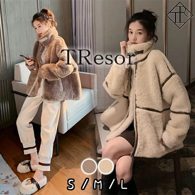 【即納】アウター レディース ボア コート ブルゾン もこもこ 大きいサイズ 秋 冬 暖かい ボアブルゾン スタンドカラー 大人可愛い ナチュラル カジュアル ガーリー 防寒対策