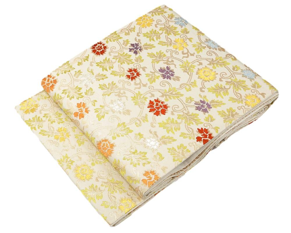 袋帯 新品仕立済 正絹 西陣 河合美術織物謹製 寿祥二重唐草文 袋帯 新品 仕立て上がり g2727