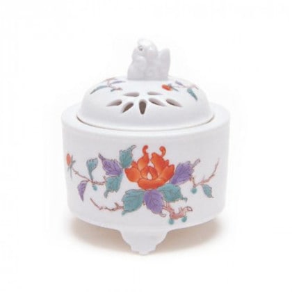 日本香堂 香炉 錦牡丹竹絵 筒型 有田焼 28051