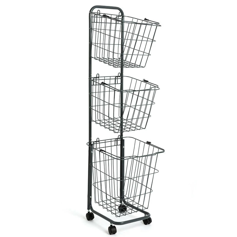 在庫限りランドリーバスケット キャスター付き 3段 スリム おしゃれ 収納ラック 洗濯かご ランドリー収納 隙間ワゴン 洗濯物入れ バスケット スチール 大容量 持ち手付き ワゴン 脱衣かご 洗面所