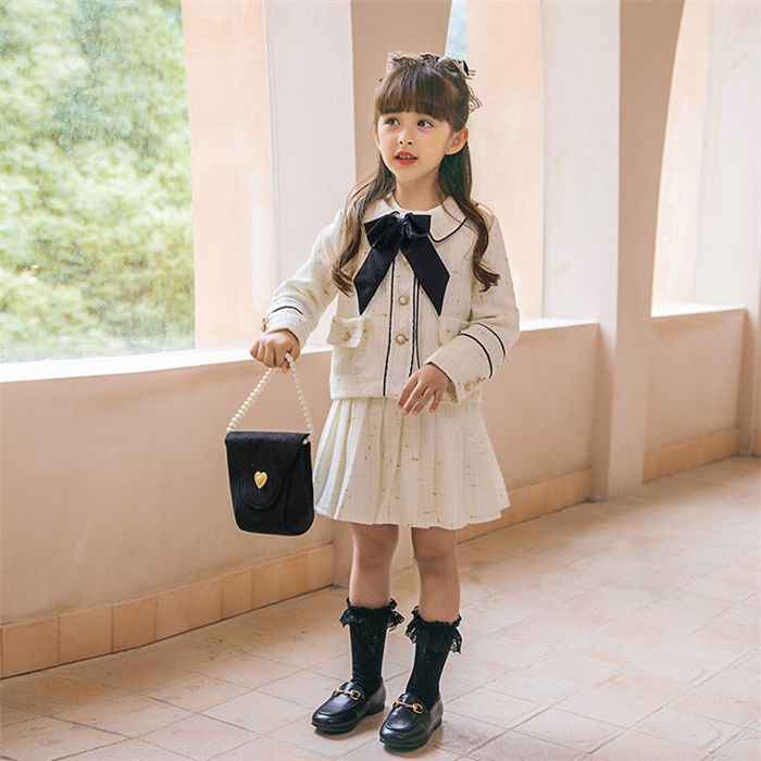 女の子 フォーマル ジャケット スカート リボン 3点セット ツイード アンサンブルスーツ ファンシーツイード フォーマルスーツ プリーツスカート 上品 入学式 卒業式 発表会 お呼ばれ 結婚式 正統その他 スーツ