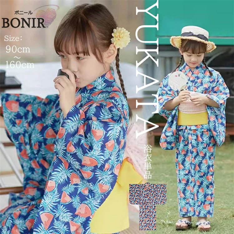 浴衣 キッズ スイカ柄 子供浴衣 ガールズ 紺色 ゆかた 可愛い浴衣 女の子 浴衣 簡単着付け 花火大会 夏祭り 和服 綿 夏ファッション ダンス発表会 着物 夏服 和装 カジュアル 記念撮影 90
