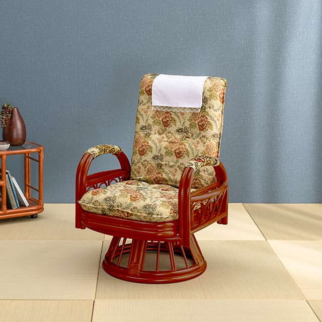 回転座椅子 高座椅子 肘掛け付き ハイバック ハイタイプ おしゃれ 籐 ラタン製 高齢者 3段階リクライニング 360度回転 21,475円