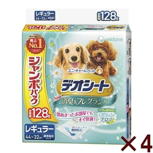 ユニ・チャーム デオシートふんわり香る消臭フレグランスグリーンアロマの香りジャンボパック レギュラー １２８枚 【4個セット】