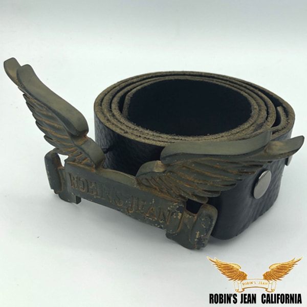 ロビンズジーン ベルト 07-03 ROBINS JEAN メンズ レディース レザーベルト ビンテージ ブラック ウイング バックル アンティーク ゴールド ロビンジーンズ