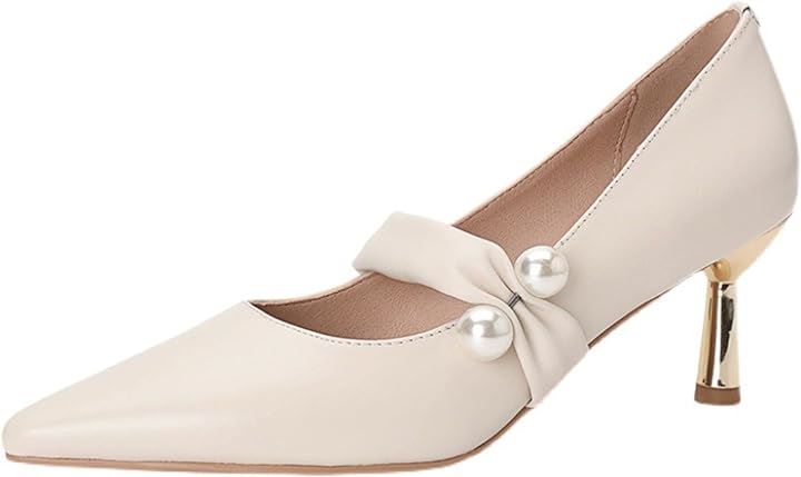 パールデザインパンプス 6cmヒール レディース靴 JS49-IV-230( アイボリー, 23.0 cm)