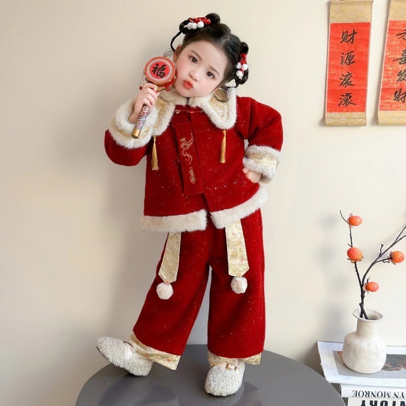 子供正月服セット冬新作 漢服ベビー礼服 子供中国風衣装 キッズ セットアップ