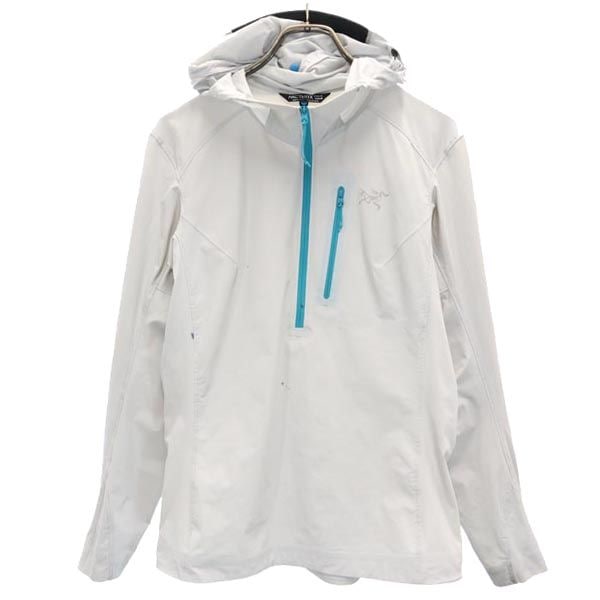 ナイロン混 ロゴ ハーフジップ アウトドアジャケット M グレー系 プルオーバー フード レディース