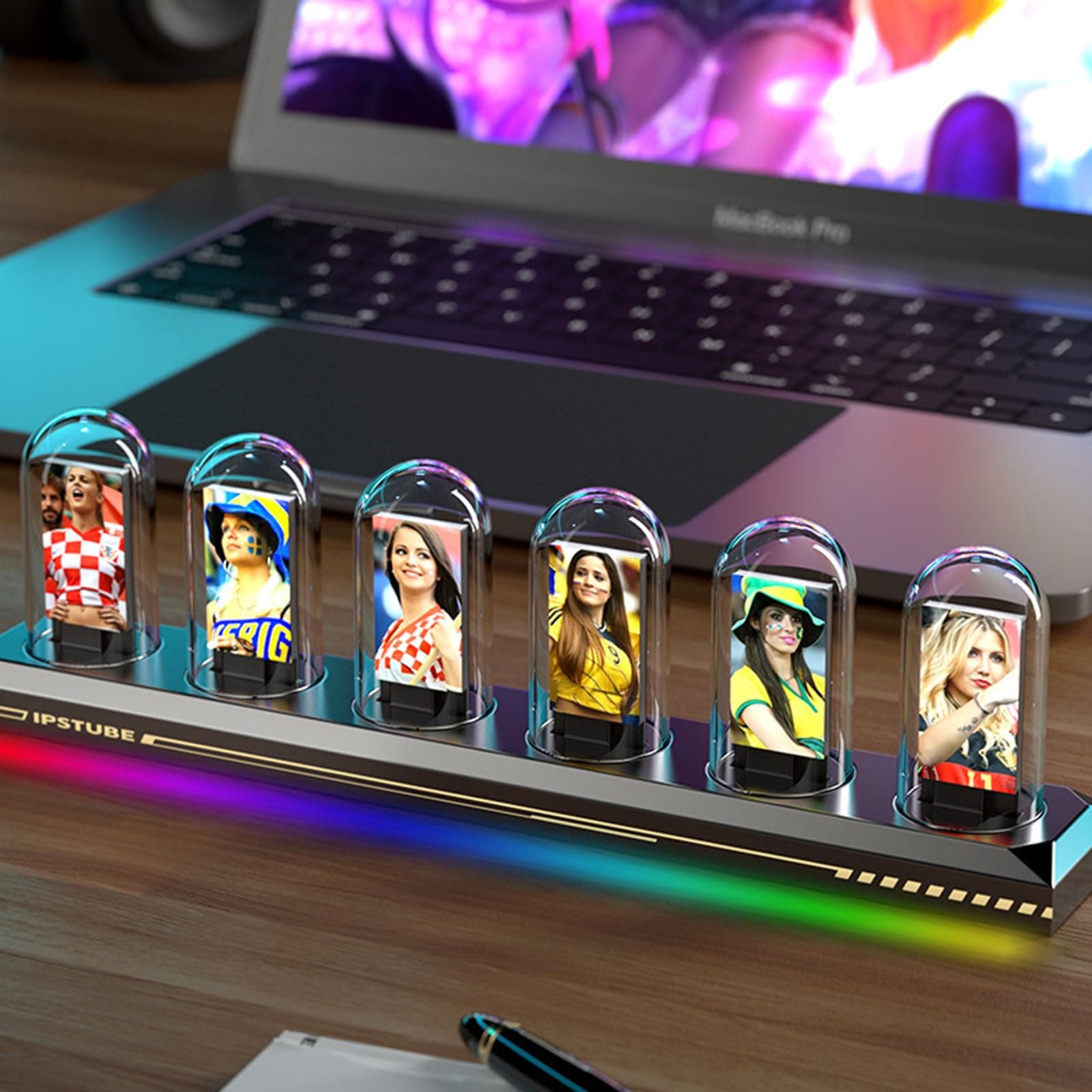 ニキシー管 時計 IPS デジタル管時計 ニキシー管風置き時計 RGBフルカラークロック 擬発光管時計 LED時計 卓上時計 1600万色 天気モード 時刻モード ライトモード 写真をアップロード可能