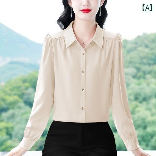 レディース　シャツ　レース 杭 州 高級 シルク シャツ レディース 長袖 秋 桑 シルク トップ