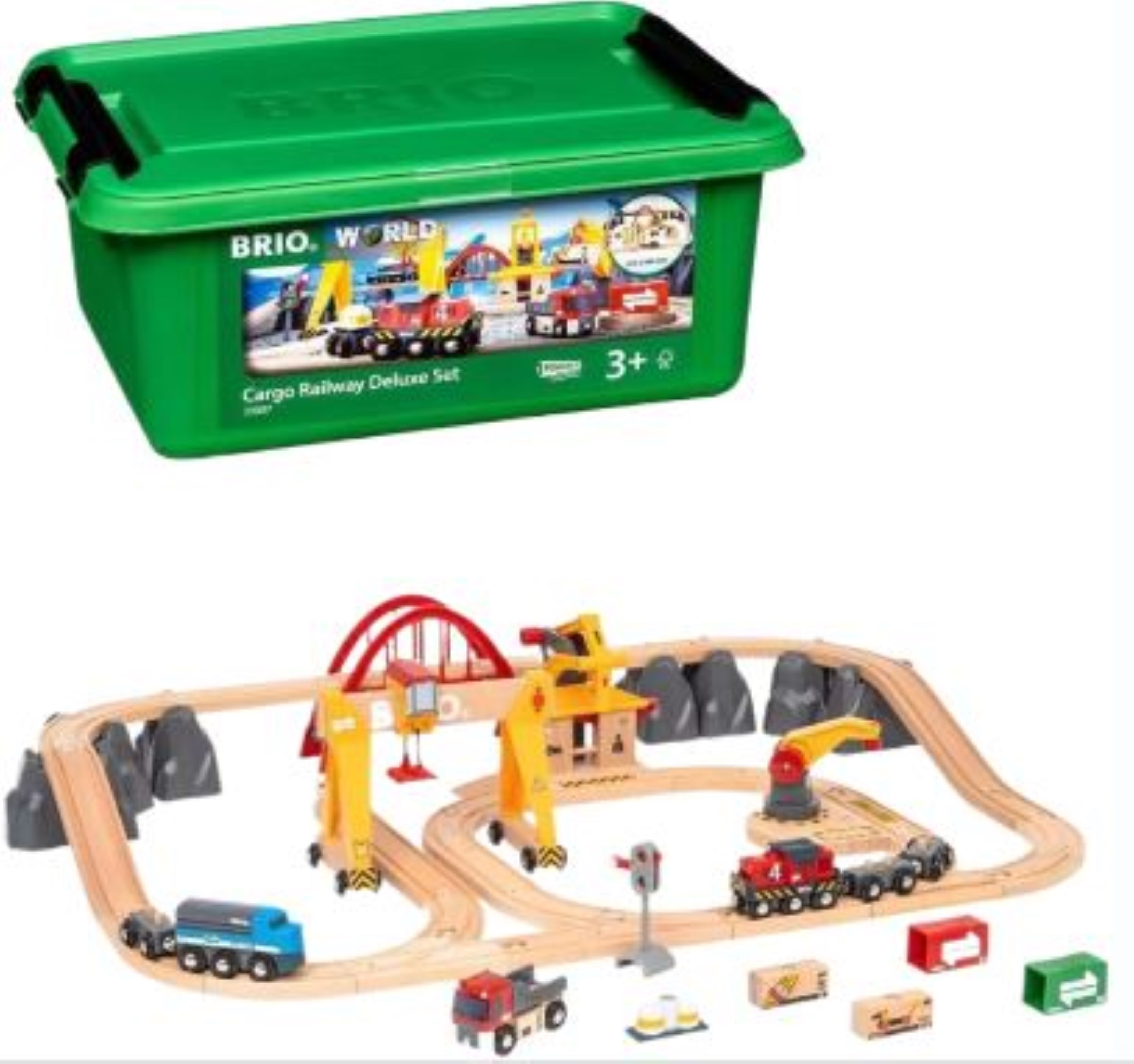 WORLD カーゴレールデラックスセット [全54ピース] 対象年齢 3歳~ (電動車両 電車 おもちゃ 木製 レール) 33097