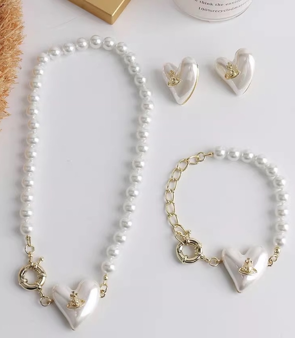 Honey Niche サターンラブパールネックレス女性2021年新作インフルエンサースター鎖骨チェーンブレスレットピアス
