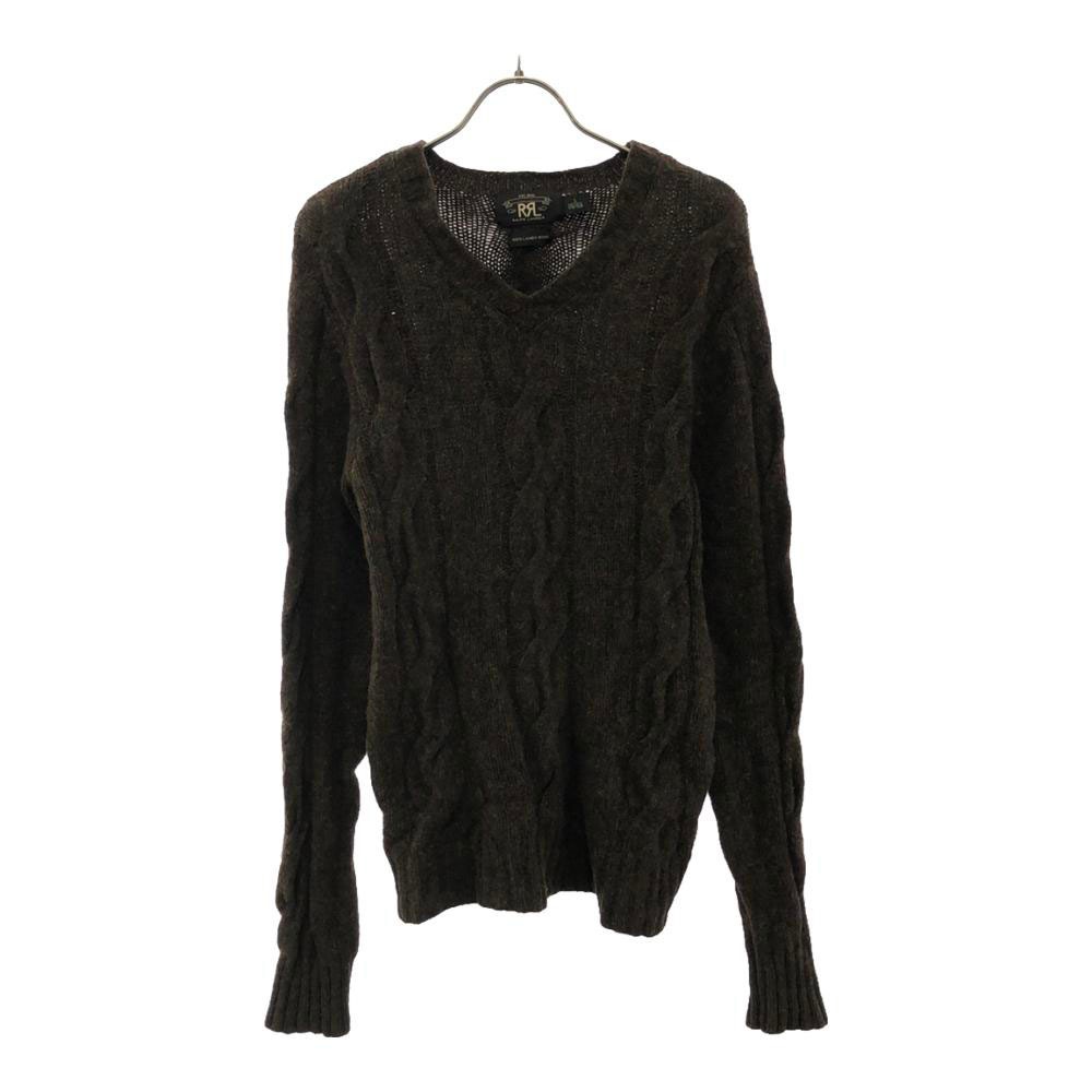 RRL 1ツ星 ウール 長袖 ケーブル編み Vネック セーター S ブラウン ダブルアールエル ニット ラルフローレン メンズ