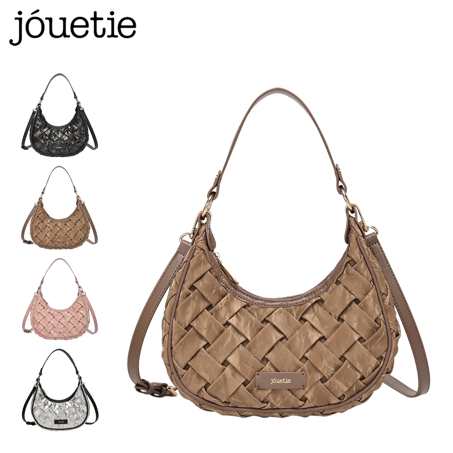 ショルダーバッグ クロスエンボス レディース 軽量 斜めがけ コンパクト 三日月型 ブラック ベージュ ピンク シルバー 黒 JUT-82220B