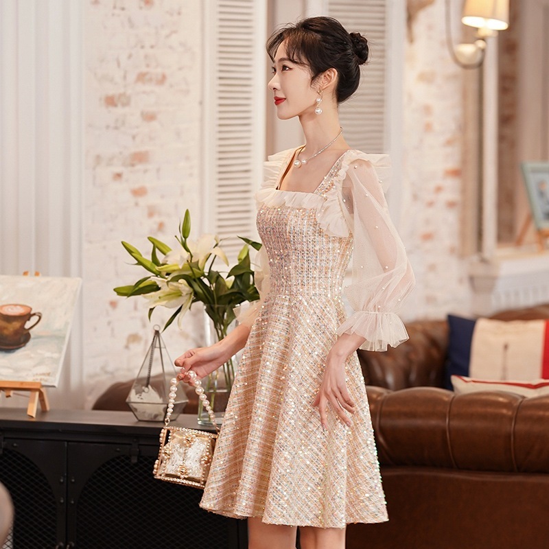 【2枚購入で 3oo円OFF】女性のためのドレス2025婚約宴会のための小さな花嫁介添人の服は通常着用できます