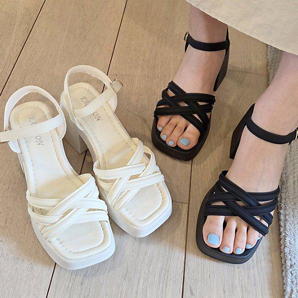 シューズプラットフォームダブルストラップ 女性 レディース 夏 サンダル ヒール 8cm sjcc 134_P398046147