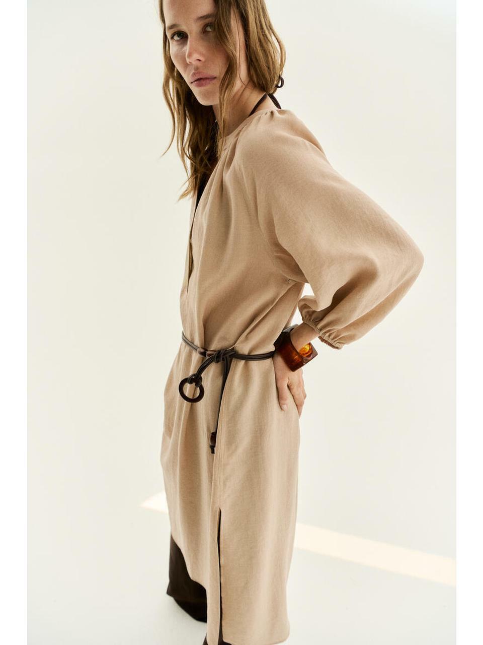 H&M オーバーサイズベルト付きドレスベージュ 1340353002