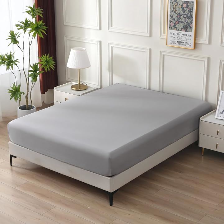 ボックスシーツ オーストラリア綿100% ホテル仕様 サテン調 おしゃれ( グレー, 「ボックスシーツ」セミダブル)