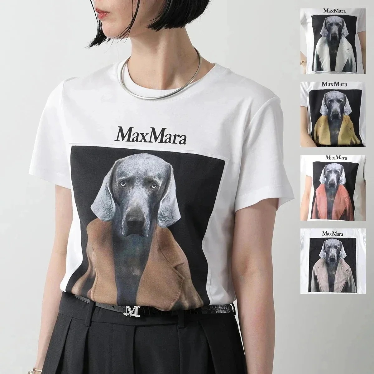 MAX MARA マックスマーラ 半袖 Tシャツ CIPRIA レディース ウィリアム・ウェグマン カットソー コットン ドッグプリント 犬 ロゴ クルーネック