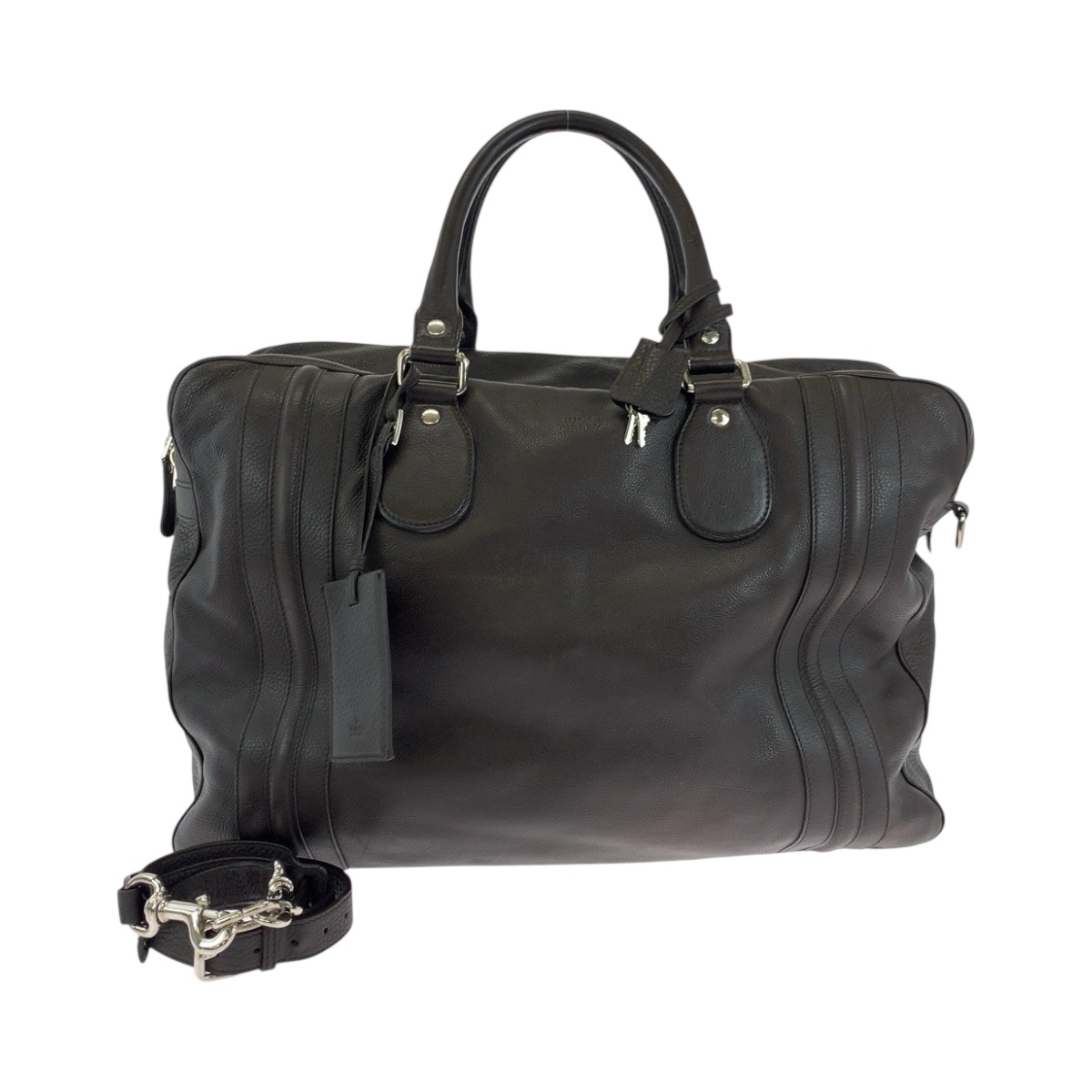 ダークブラウン シルバー金具 レザー 23643 ボストンバッグ ショルダーバッグ ハンドバッグ 2way メンズ 503786