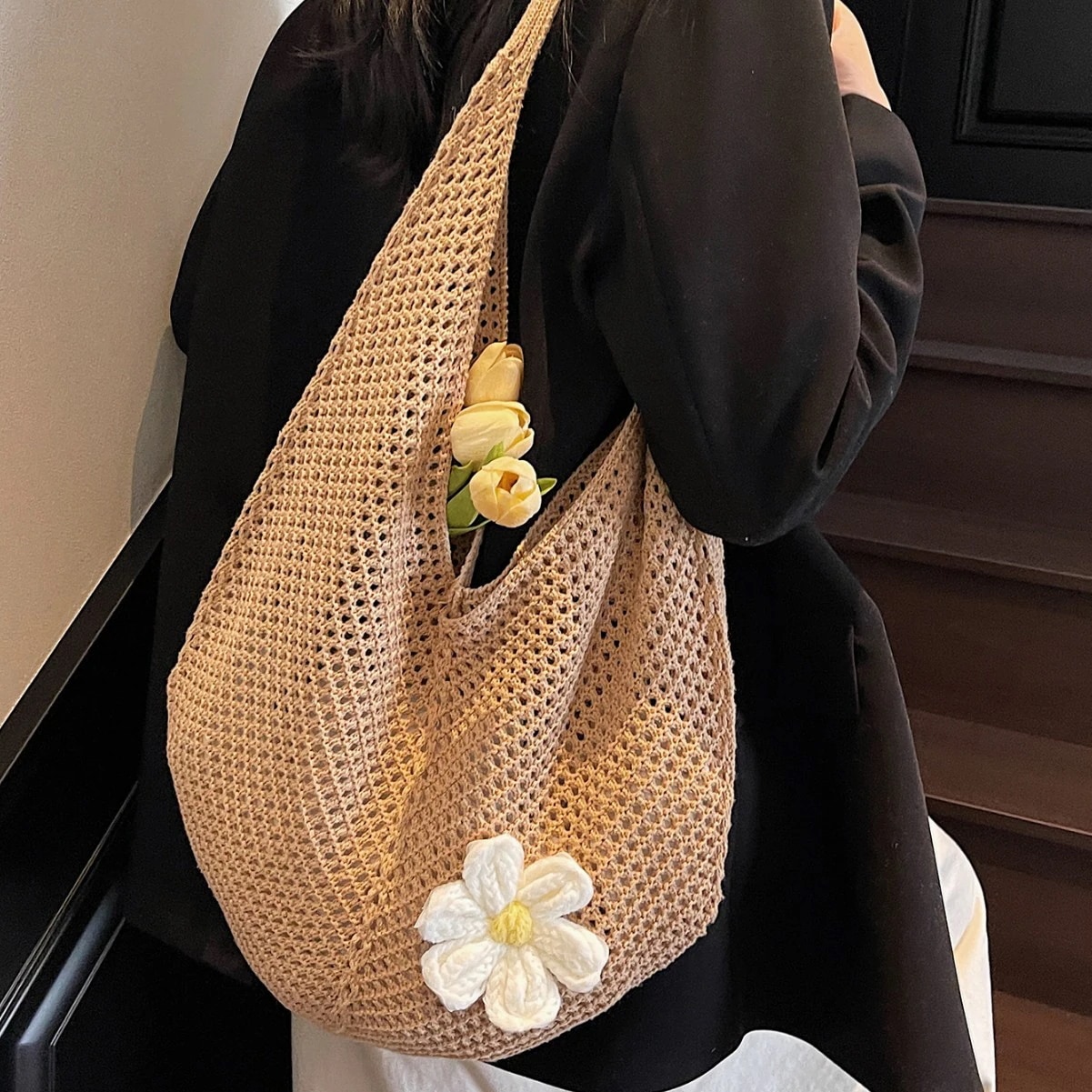 【20点セット】メガ割ショルダーバッグ マイエコバッグ探し 海辺の旅行ビーチバッグ女性中空織物バッグ大容量のショルダーバッグ