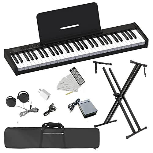 【ピアノスタンドセット】Longeye ロンアイ 電子ピアノ 61鍵盤 10ストローク 超小型 持ち運び便利 初心者 練習にピッタリ バッテリー内蔵 長時間利用可 スタンド付き ペダル付き 収納バッ