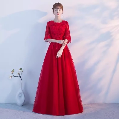 ドレス ワンピース ウェディング パーティー 結婚式 二次会 披露宴 演奏会 発表会 ステージ フォーマル ラウンジ クラブ ミモレ 7分袖 ラウンドネック レース チュール シフォン 透け感