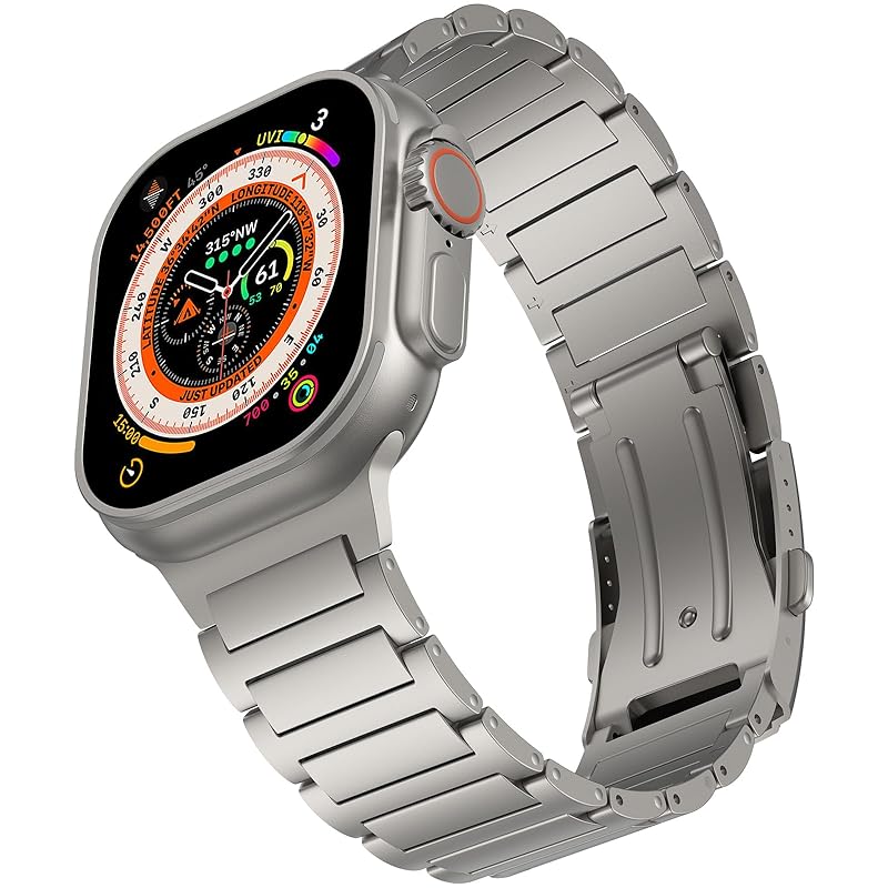[Bandsie] コンパチブル apple watch ultra バンド 49mm専用 Ultra/Ultra2対応交換バンド 渋い光沢 チタンカラー チタニウム金属 三つ折れプッシュ式 調節可能