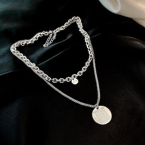 ラウンドペンダントネックレス女性ヒップホップ大衆デザイン感二重鎖鎖骨鎖ファッションアクセサリ