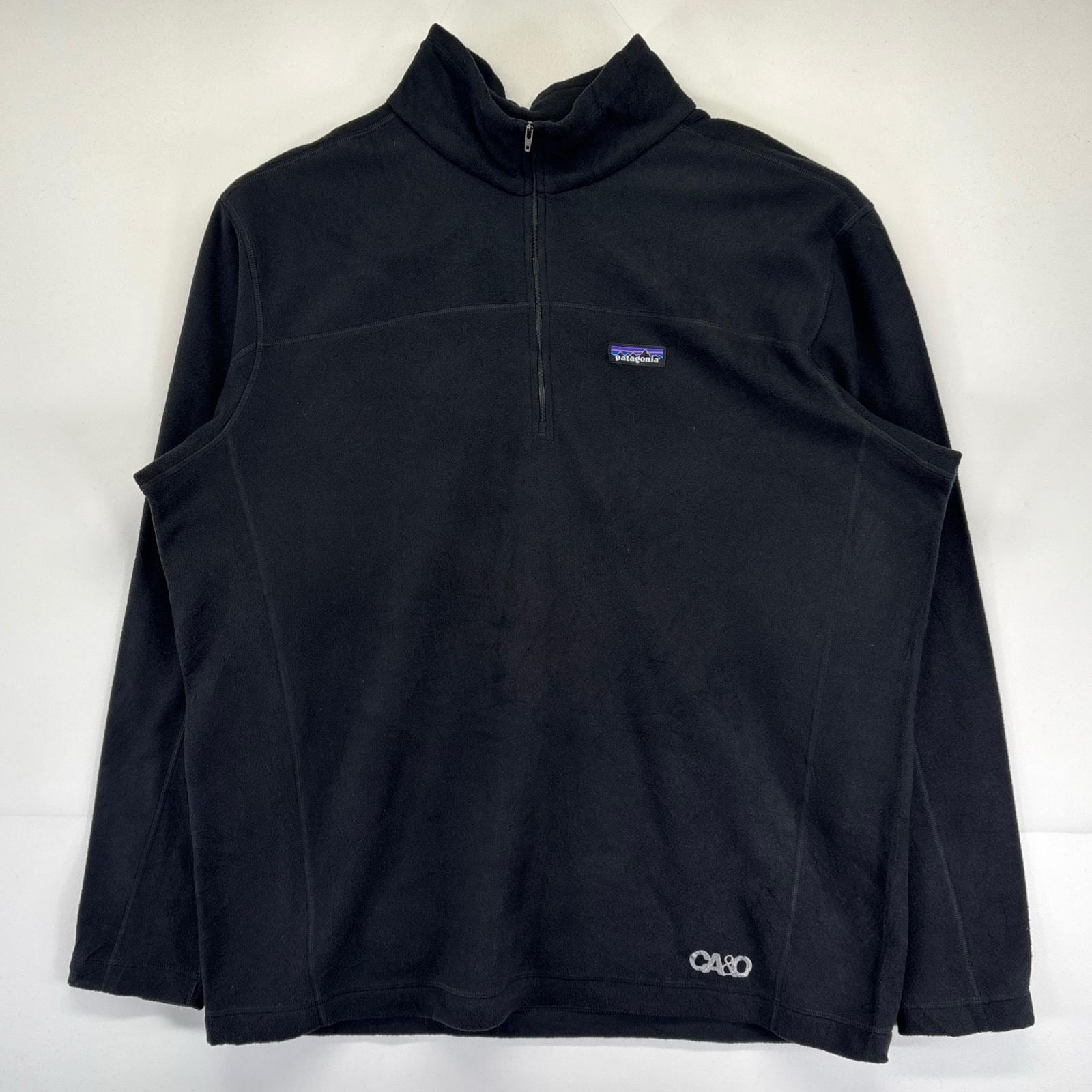 古着 フリースジャケット 大きいサイズ アウトドア ハーフジップ ワンポイントロゴ刺繍 プルオーバー 2XL ブラック メンズ