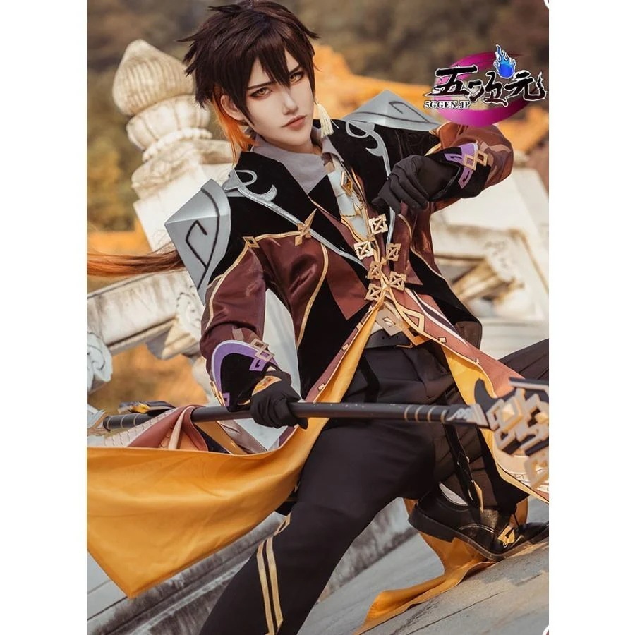 即納あり 火花　原神　コスプレ　鐘離　ショウリ　衣装　ins大人気 ウィッグ　靴　武器　髙!品!質