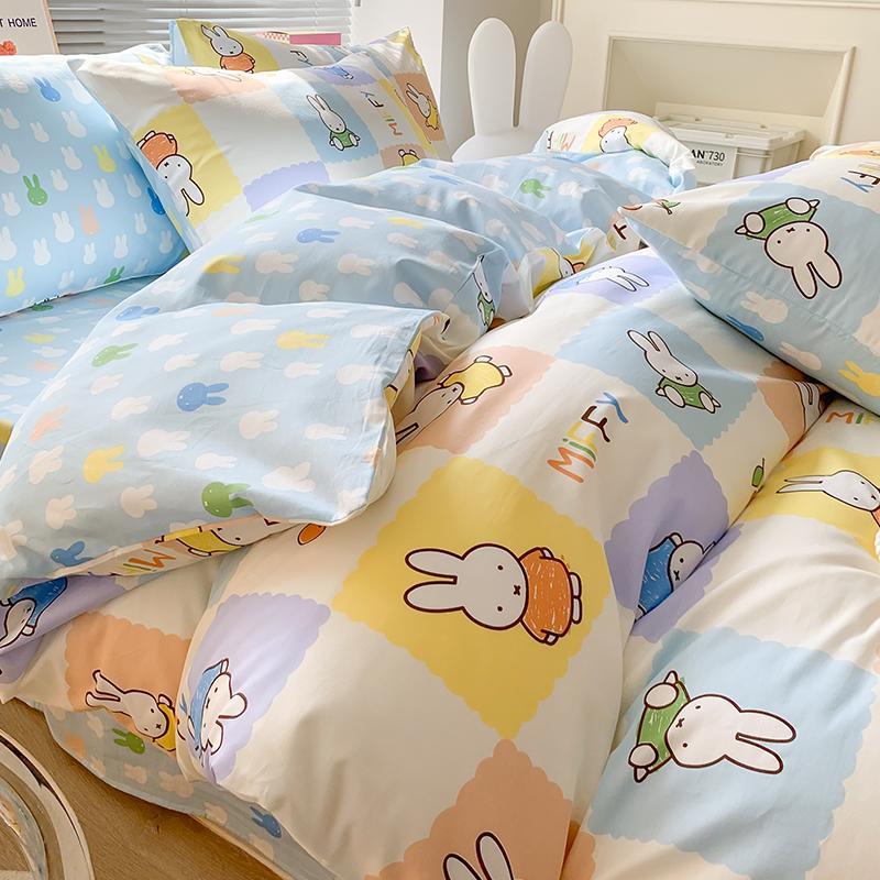 【早得!!特別価格】ミッフィー兎純綿ベッド4点セット綿100児童ベッド用品漫画寮3点セットシーツ人布団カバー4