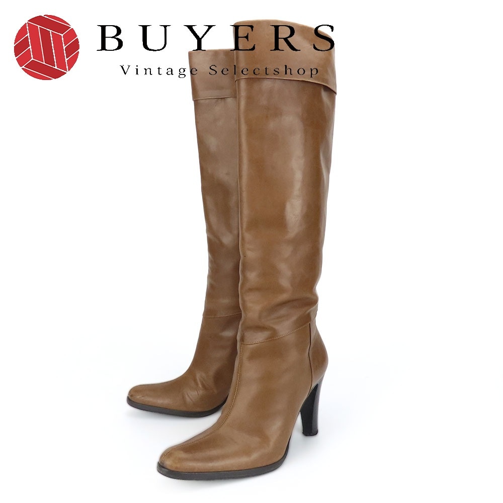 中古 ブーツ 37 C レザー ブラウン系 ロング JPサイズ約23.5cm シューズ 靴 レディース 女性