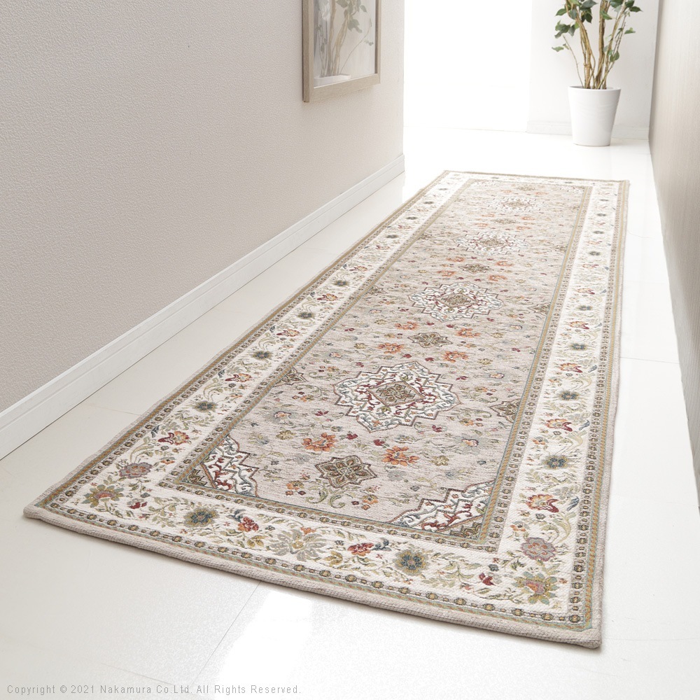 キッチンマット ラグ マット 洗える イタリア製 シェニール糸ジャガード織り 床暖房ホットカーペット対応 65x240cm