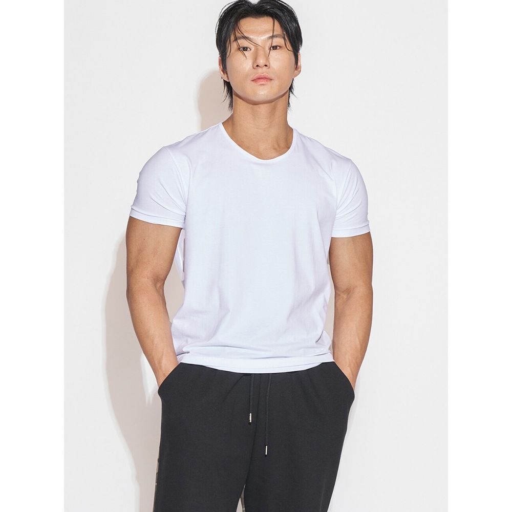 ヘリオス U ネックマッスルフィット T シャツアイボリー