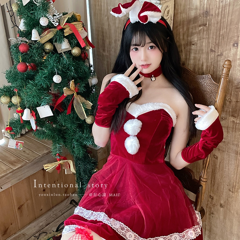 ヤング解説クリスマスバニーメイド衣装アンカードレス