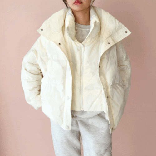 クロップドピンクダックダウンショートダウンキルティングパディングジャンパー