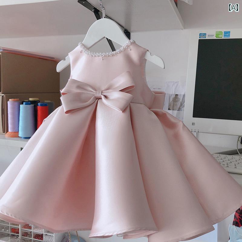 キッズ パーティードレス ジュニア ファッション 女の子 ドレス ピンク プリンセス フラワーガール 赤ちゃん 誕生日 発表会 パフォーマンス 衣装