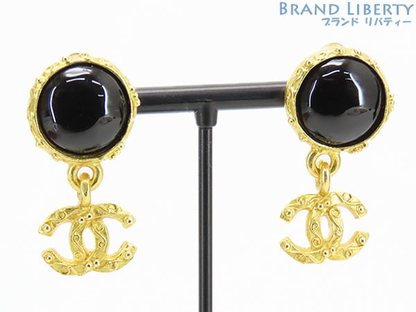 ほぼ新品シャネルヴィンテージココマークカラーストーンビジュースイングイヤリングゴールドブラック