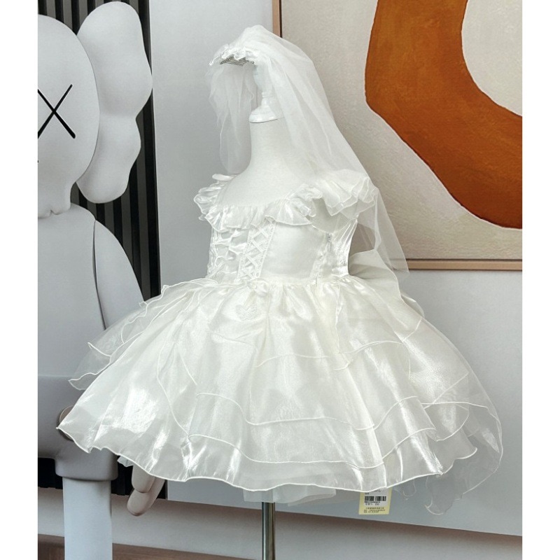 スプリング白い腫れたプリンセスドレスロリータフラワー結婚式の女の女の子の誕生日ドレスフラワー子供結婚式