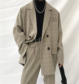★着痩せ効果!★ 韓国ファッション 秋 レトロ チェック柄 INSスタイル ブレザー トレンド 百掛け トップ 通勤する オシャレ 高品質 ゆったりする 原宿BF風