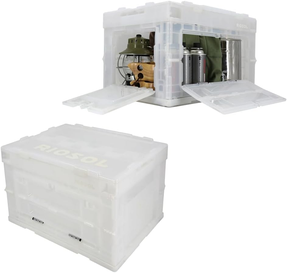 RIOSOL 積み重ねられる 収納ボックス 50L ストレージボックス 収納ケース 折りたたみ 多面扉 (クリア, 2個セット)