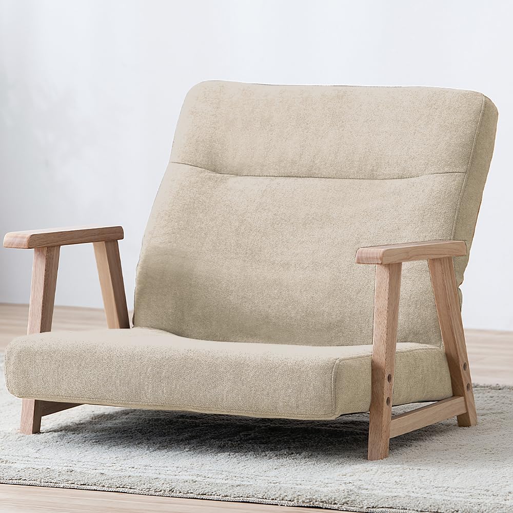 アイリスプラザ ウッドアームチェア 座椅子 リクライニングチェア ６段階 折りたたみでコンパクト アイボリー ロータイプ WACN-LW