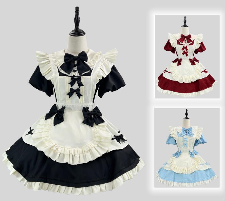 【TikTok人気新品】メイド服 半袖 メイドワンピース メイドコスチューム メイド服 コスプレ ロリータ ワンピース メイド喫茶 cosplay エプロン ワンピ ハロウィン イベント 仮装 きいサ