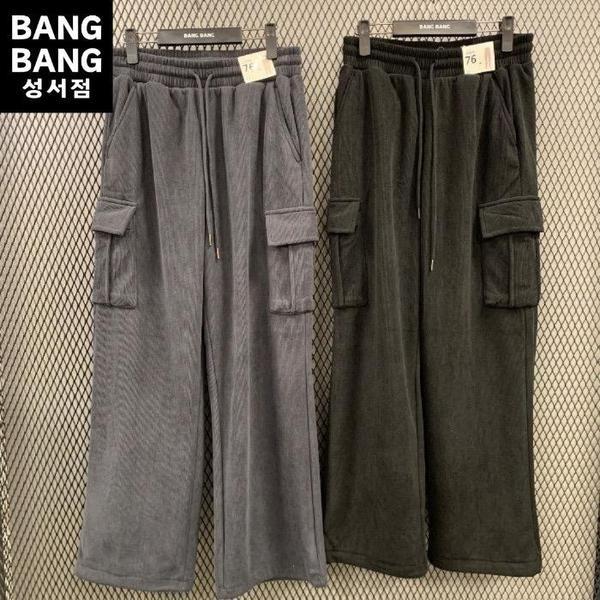 ビッグサイズ HC04 秋冬男性起毛カーゴバンドパンツ ルーズフィット ウエストバンドコーデュロイ 厚手 (S42622788)